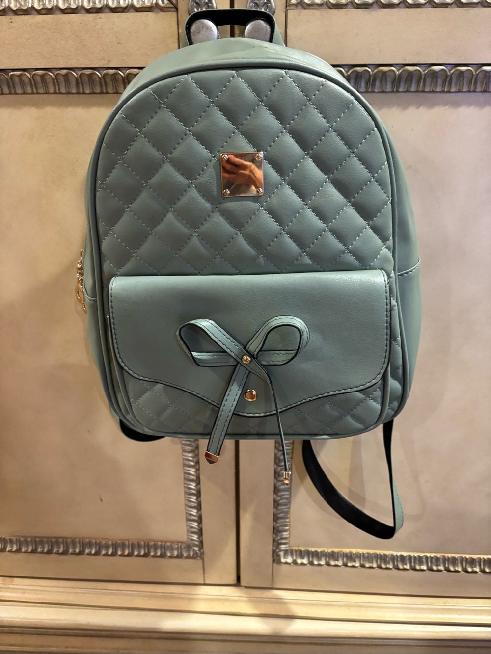 Source Unknown Mint Quilted Backpack with Bow Pocket